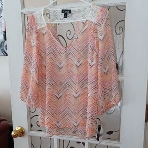A. Byer Women's Chevron Blouse - Orange and White Size Large